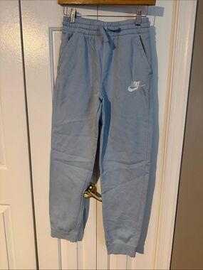 Nike Kids Pale Blue Fleece Joggers with White Swoosh
